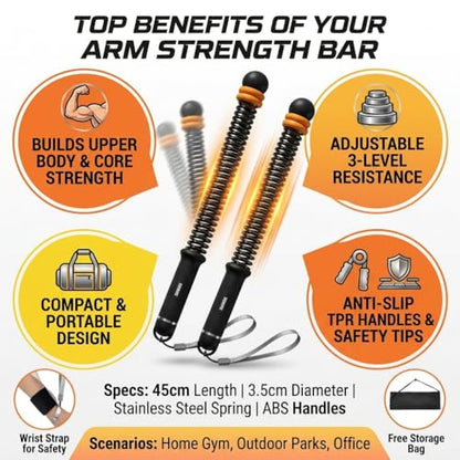 Weighted Ropeless Battle Ropes with Wrist Guards, Heavy Cordless Battle Rope Training Equipment for Home Gym, Spring Resistance Arm Workout Ropes, Non-Slip TPE Handles