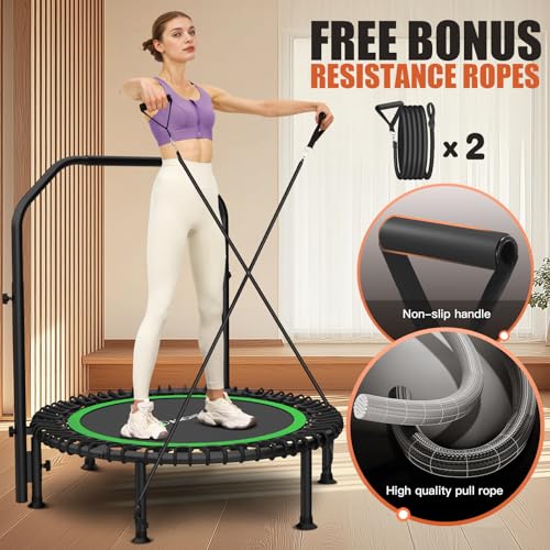 Bungee Rebounder Trampoline, ANCHEER 40" Foldable Fitness Trampoline with Resistance Ropes&Upgraded Bungees, 4 Level Adjustable Handlebar, 450LBS Capacity, Safe for Home/Cardio,Indoor/Outdoor