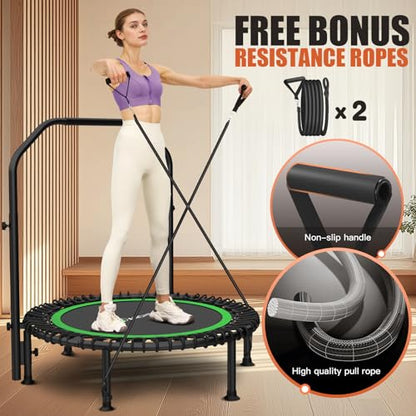 Bungee Rebounder Trampoline, ANCHEER 40" Foldable Fitness Trampoline with Resistance Ropes&Upgraded Bungees, 4 Level Adjustable Handlebar, 450LBS Capacity, Safe for Home/Cardio,Indoor/Outdoor