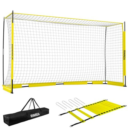 Portable Soccer Goal, Collapsible Soccer Goal Net Metal Base, Quick Setup Soccer Training Equipment with 1 Carry Bag, 1 Agility Ladder, 4 Ground Nails - color: 14×7ft Yellow