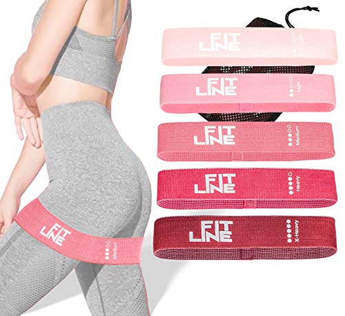 FitLine Fabric Resistance Bands Set for Legs and Butt Exercise, 5 Level Non Slip Elastic Booty Bands for Working Out – Muscle Toner on Hip Thigh Glute Squat, Home Gym Accessories for Women/Men