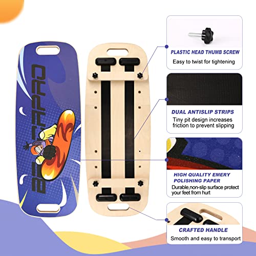 Balance Board Trainer, Wooden Balance Board with Adjustable Stoppers -3 Different Distance Options-Balance Exercise Equipment for Fitness Work - color: Purple