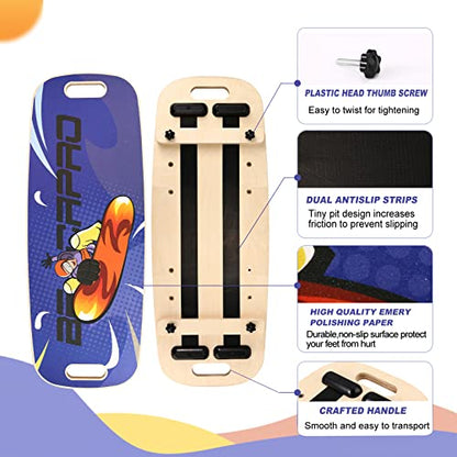 Balance Board Trainer, Wooden Balance Board with Adjustable Stoppers -3 Different Distance Options-Balance Exercise Equipment for Fitness Work - color: Purple