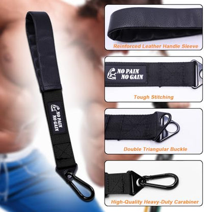 Arm Wrestling Training Strap with Leather Sleeve – Dual Ring Grip Strap for Wrist Forearm & Biceps Strength Compatible with Cable Machines & Resistance Bands