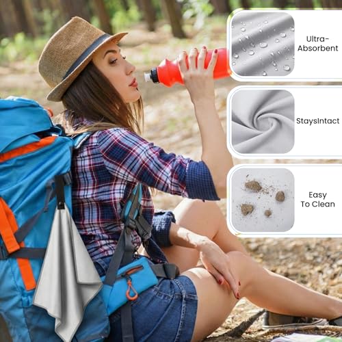 10 Pcs Quick Dry Microfiber Camping Towels 25x32 cm, Light Gray - color: Light Gray