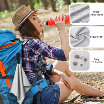 10 Pcs Quick Dry Microfiber Camping Towels 25x32 cm, Light Gray - color: Light Gray