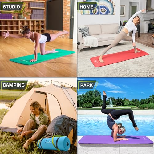 ProsourceFit Extra Thick Yoga and Pilates Mat 1/2” (13mm) or 1" (25mm), 71-inch Long High Density Exercise Mat with Comfort Foam and Carrying Strap - color: Red