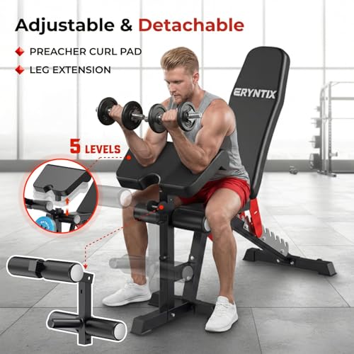 Adjustable Leg Extension and Curl Machine, Foldable Pro Heavy-Duty Weight Bench, 1600LBS Workout Bench, 21-Position Multifunctional Weight Benchs, Iscc Plus Certified for Home Gym