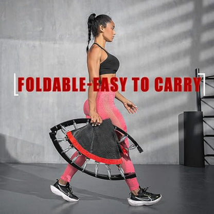 40'' Fitness Trampoline with 4 Levels Height Adjustable Foam Handle, Foldable Mini Rebounder for Adults Home Indoor Workout, 6-Leg Exercise Trampoline, Max Load 330lbs