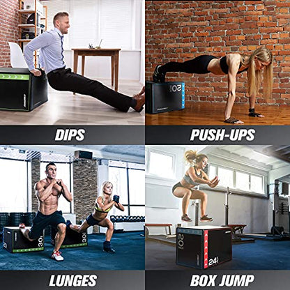 RitFit 3 in 1 Extra Firm Soft Plyo Box Foam Plyometric Box-30”x24”x20”-20"x18"x16" Heavy Duty High Density Foam Jumping Box 3 Sizes with PVC Cover,Platform for Home Gym Fitness, 440lb Weight Capacity