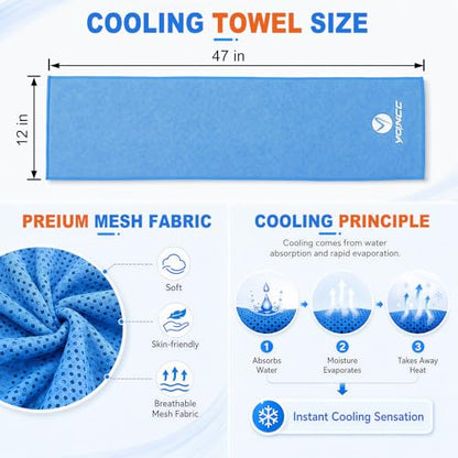 2 Pack Cooling Towels (47"x12"), Ice Cool Neck Towel, Soft Breathable Microfiber for Yoga, Golf, Gym, Running, Camping & Hot Weather - color: Light Blue+dark Gray