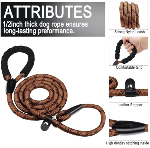 Dog Leash, 6 FT Heavy Duty Dog Leashes with Comfortable Padded Handle,Brown - color: Brown, size: 6 Feet x 1/2 Inch