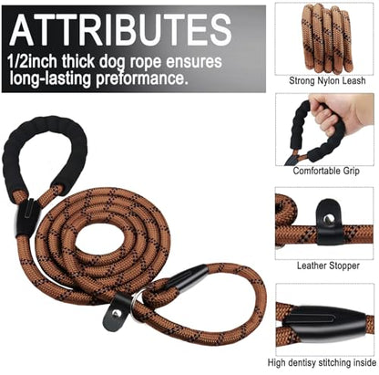 Dog Leash, 6 FT Heavy Duty Dog Leashes with Comfortable Padded Handle,Brown - color: Brown, size: 6 Feet x 1/2 Inch