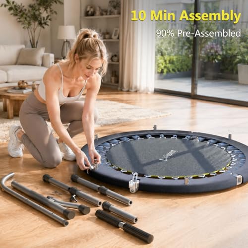 SkyBound Mini Rebounder Trampoline for Adults Foldable Fitness Rebounder with Adjustable T-Bar Handle - 40" Exercise Trampoline for Kids & Adults - Indoor Fitness Trampoline for Workout Trainer - style: Premium