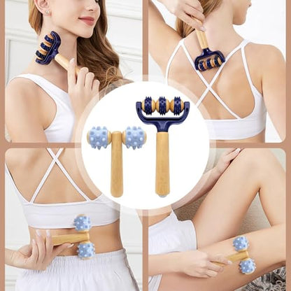 of 2 Multifunctional Massage Rollers with Wood Construction Suitable for Workout Recovery Circulation Improvement Portable Massager