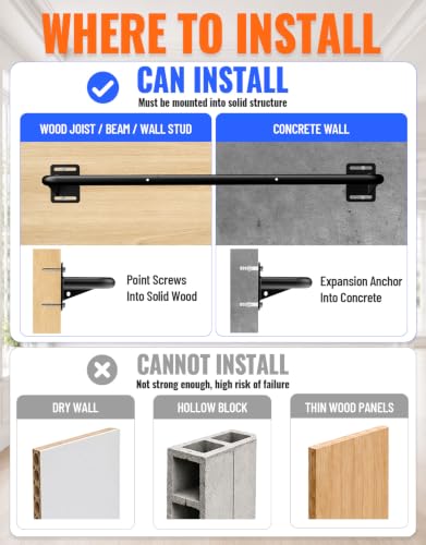 Fitarc Joist Mount Pull Up Bar, Wall Mount Pull Up Bar for Home Gym - color: Wall Mounted for 7-8ft Beams, 32in Span Studs