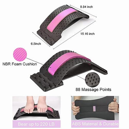Back Stretcher for Lower Back Pain Relief, 4 Level Adjustable Lumbar Cracker Board Massager, Stretching Device for Scoliosis, Sciatica (Pink)