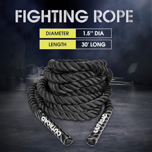 Heavy Battle Ropes 1.5 inch 30 ft- Polyester Workout Rope Full Body Workout Equipment for Crossfit Training, Home Gym or Fitness Exercise, Building Muscle, Black…