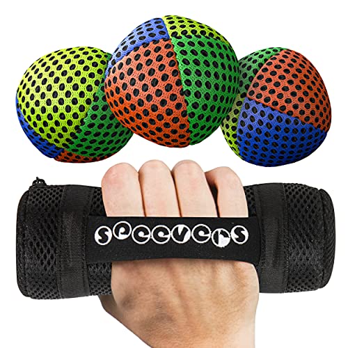 speevers Weighted Juggling Balls for Fitness 650g, Set of 3 Power XBalls with Carry Pouch, Fun Indoor Home Workout Aids for Weight Loss and Training, Best Exercise Gifts for Men and Women - color: Orange Green Yellow Blue
