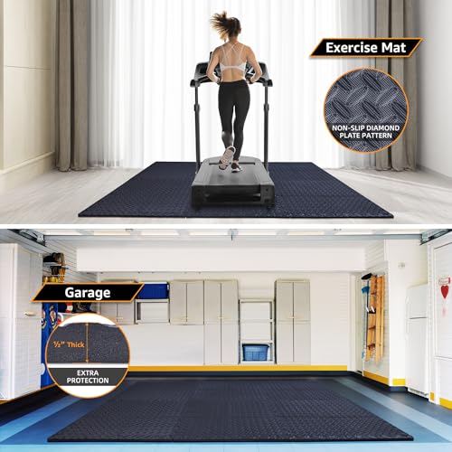 12 Pack, 48 SQFT - 24" x 24" - 1/2" Extra Thick Floor Exercise Mat for Home Gym or Floor Padding - High-Density EVA Interlocking Foam Floor Tiles for Gym Equipment, Play Area | Yoga, Cardio, Weights - size: Black