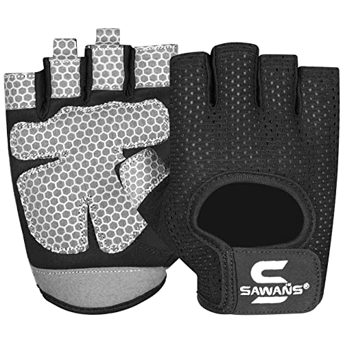SAWANS Workout Gloves for Men and Women Weight Lifting Gloves Gym Fitness Exercise Cycling Pull ups Microfiber Lightweight Breathable Non-Slip Silicone Padded Palm Grip Protection - color: Black, size: Large