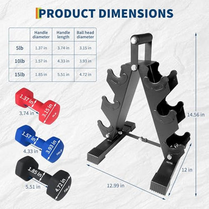 Neoprene Dumbbell Set for Women & Kids - Light Dumbbell Set (1/2/3, 2/3/5, 3/5/8, 5/10/15 LB) with Storage Plastic Case, Packed In Pairs, Set of Small Weights for Home, Living Room, Bedroom - size: 5+10+15 LBS
