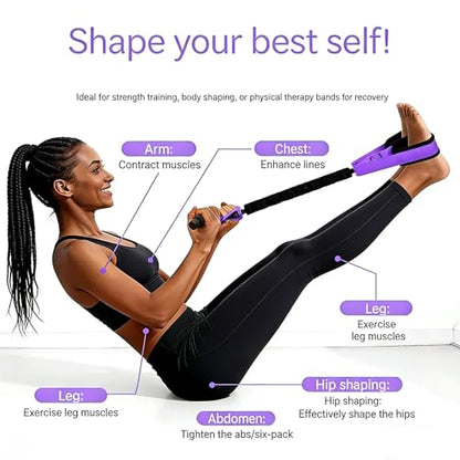 Upgraded 55LBS Exercise Resistance Bands for Fat Burning & Toning, Adjustable Full-Body Workout Tension Rope, Portable Home Gym Equipment for Abs, Legs & Arms, Purple