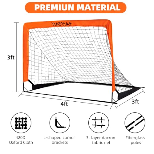 HAFHAF Soccer Goals for Backyard 4x3ft Kids Soccer Net Set with Ball - color: Orange
