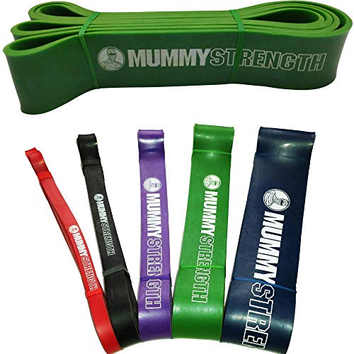 MummyStrength Resistance Bands for Men and Women. The Best Stretch Band for Pull Up Exercise and Powerlifting. Works with Any Pull Up Bar or Station. Single Band. Workout Guide Included - color: Green