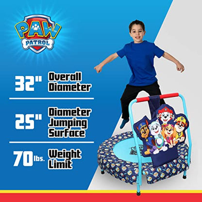 PAW Patrol Indoor Mini Trampoline with Handle for Toddlers, Features Everest, Chase, Marshall, Skye and Rubble, Multi