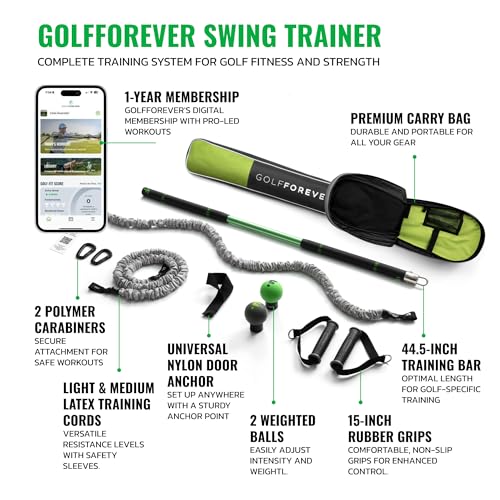 GolfForever Swing Trainer – Golf Fitness & Training System for Strength, Flexibility & Swing Power – Includes Membership & Premium Training Bar for Golf-Specific Workouts - size: 12-Month Membership