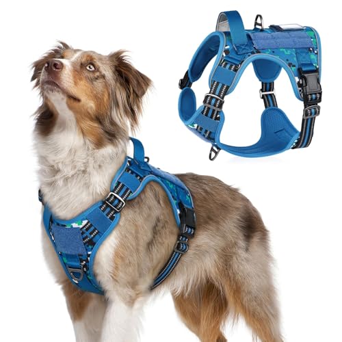 rabbitgoo Tactical Dog Harness for Medium, No Pull Military Service Vest - color: Blue Camo, size: Medium