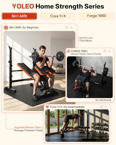 YOLEO 6 in 1 Adjustable & Foldable Weight Bench Set for Bench Press