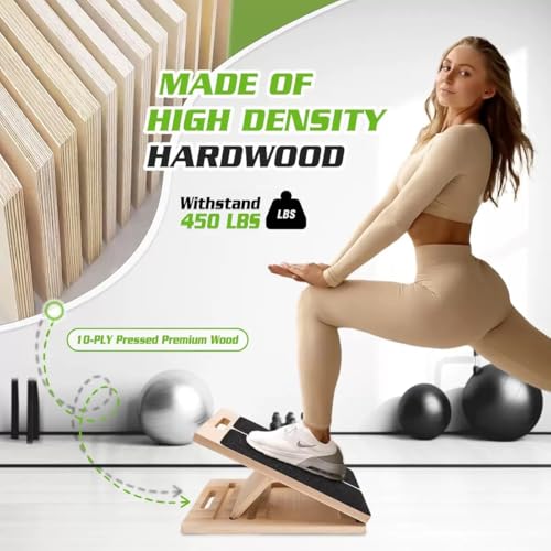 Slant Board for Calf Stretching, with Adjustable Incline Angle, Anti-Slip Design, Made of Wooden Materials, Capable of Supporting 450 Pounds,Suitable for Relieving Foot and Leg Pressure