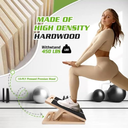 Slant Board for Calf Stretching, with Adjustable Incline Angle, Anti-Slip Design, Made of Wooden Materials, Capable of Supporting 450 Pounds,Suitable for Relieving Foot and Leg Pressure