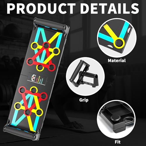 UPREIGN Multi-Functional Push-Up Plate. Portable and Foldable Push-up Board with Handle for Muscle Building and Strength Training - color: Light black