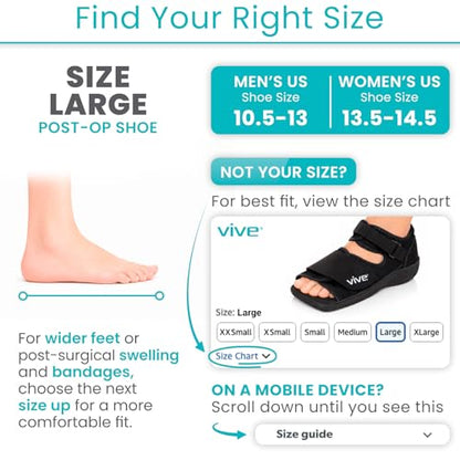 Vive Post Op Shoe - Lightweight Medical Walking Boot with Adjustable Strap - Orthopedic Recovery Cast Shoe for Post Surgery, Fractured Foot, Injured Toes, Stress Fracture, Sprains - Left or Right Foot - size: Large