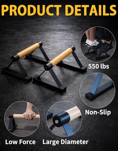Wood Push Up Bar Set, 2PCS Non-Slip Handstand Bars, Parallettes Bars for Calisthenics and Push-Up Workouts, Solid Wood Grip with Metal Frame, Supports 550 LBS