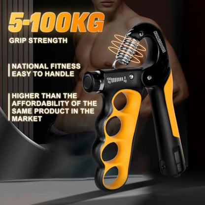 Grip Strength Trainer, Adjustable Resistance Forearm Strengthener with 11-220Lbs (5-100KG), Digital Counter, Ergonomic Hand Gripper Strengthener for Musicians, Athletes & Injury Recovery - color: Orange