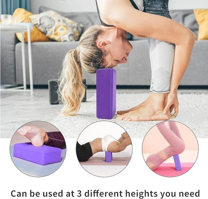 High Density Yoga Block Bricks - Support for Poses & Meditation Set of 2 For Men Women Foaming Pilates Fitness Stretching Aid, Balance, Health, Sports, Gym Exercise