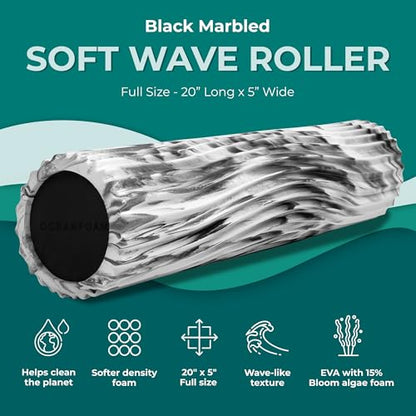 Soft Tidal Roller (Black Marbled) - Low Density Foam Roller for Physical Therapy, Back Pain, Excercise & Stretching - Wave Textured - Yoga, Athletics, & Wellness - Full Size, 20" x 5" - color: Black Marbled