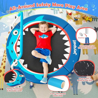Premium 3FT Foldable Toddler Trampoline for Kids Ages 3-6, 36 Inch ASTM Certified Mini Trampoline with Adjustable Handle, 100 lbs Capacity, Quiet Elastic Bands, Safe for Indoor Outdoor Use - style: Shark