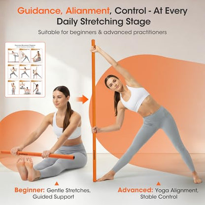 Yoga Stick, Upgraded 5ft Sturdy Steel Mobility Stick with Dumbbell Converter, Adjustable Gear for Stretching, Posture Correction, Weightlifting, Bench Presses, Squats & Home Strength Training