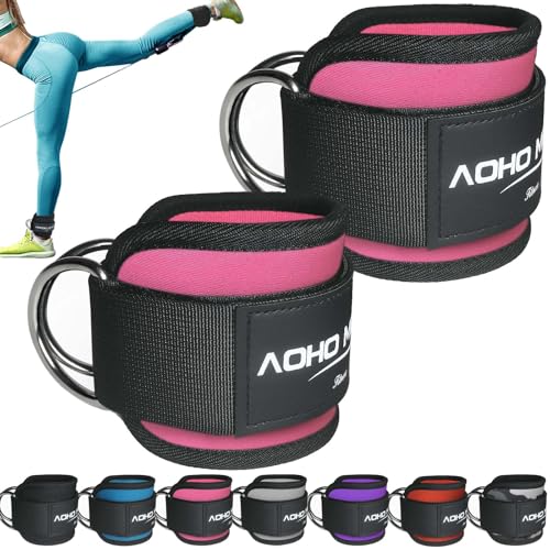 AOHO MOOON Ankle Strap for Cable Machine Attachments, Gym Accessories for Women and Men, Neoprene Ankle Cuffs for glute Kickback, Leg Workouts ande Booty Hip Abductors Exercise - color: Pink - Pair