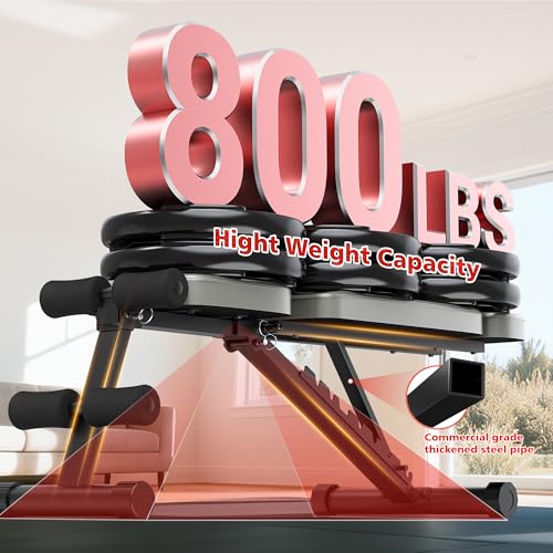 XDDIAS Workout Bench, 10 Backrests Adjustable Weight Bench with Extended Headrest, 800LBS Foldable Weight Bench for Home Gym, Incline Decline Flat Bench Compact for Small Space Training - color: Gray