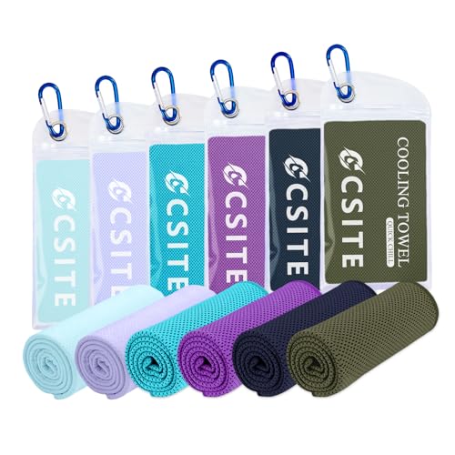 6 Pack Cooling Towels (47"x12") for Neck and Face, Ice Towel for Hot Weather, Soft Breathable Chilly Gym Towels, Microfiber Towel for Work Out, Yoga, Running, Camping & More Activities - color: Macaron Blue/Lake Blue/Purple/Macaron Purple/Military Green/T