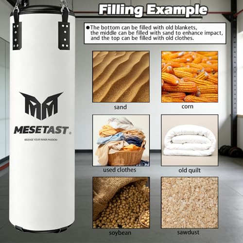 Mesetast Punching Bag for Adults, 4ft Heavy Boxing Bag Set with 12 OZ Gloves for MMA Karate Kickboxing Boxing - Unfilled - color: 3.White