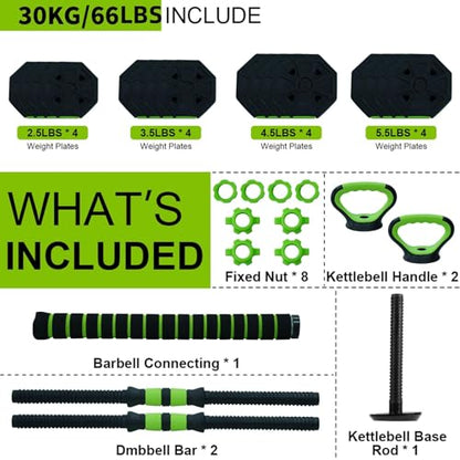 GarveeLife 44 LBS Adjustable Dumbbell Set with Iron Grip for Home Gym,4-in-1 Adjustable Weights as Barbell Set, Dumbbell Set,Kettlebells and Push-up