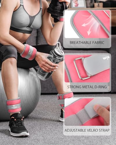 Ankle Weights, 1/2/3/4/6/8/10 LB 1 Pair Wrist Leg Arm Weight for Women, Men - color: Pink, size: 1 lb x2