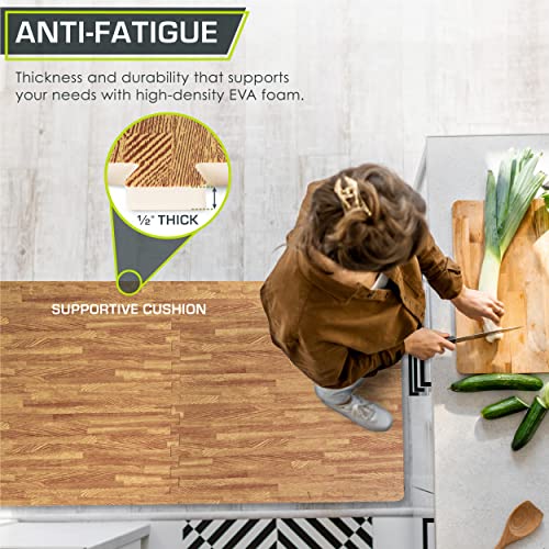 ProsourceFit Wood Grain Puzzle Mat ½-inch, 6 EVA Foam Interlocking Floor Tiles (24 SQ FT) for Secure Indoor Gym Flooring, Office Spaces, Living Rooms, and Play Areas, Light Oak